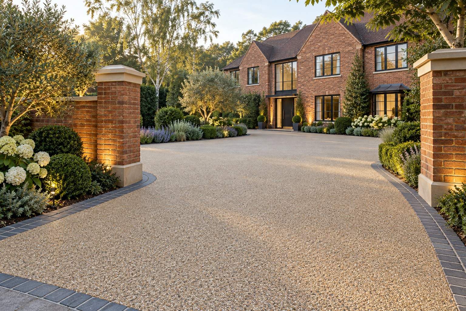 Resin-bound driveway and brick entrance pillar inspiration